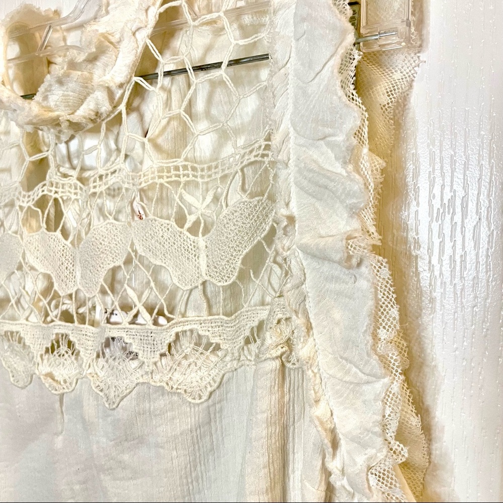 Free People Simply Smiles crochet lace tank blouse top gauze butterflies